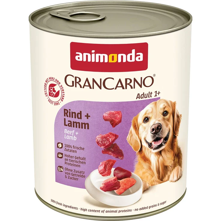 animonda GranCarno Rind und Lamm, Hunde-Nassfutter mit hohem Proteingehalt, 6x800g