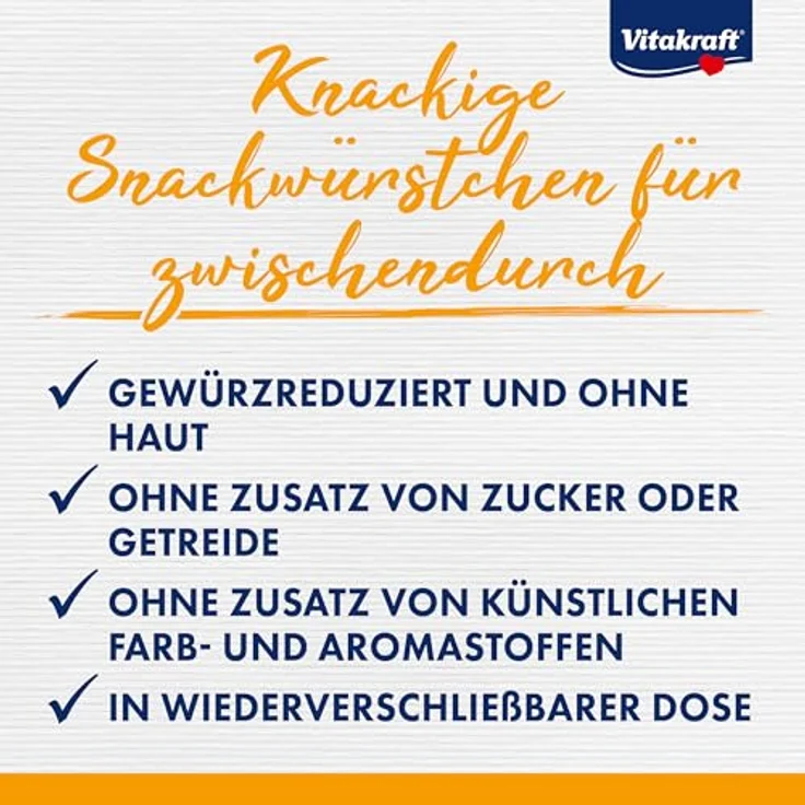 Vitakraft Dog Minis, Mini Würstchen aus Geflügel, gewürzreduziert, ohne Zucker, in wiederverschließbarer Dose, 120g – Bild 2