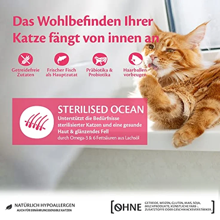 Wellness CORE Sterilised Ocean, Katzenfutter trocken mit Lachs & Thunfisch, 1,75 kg, getreidefrei, hoher Fleischanteil, fördert glänzendes Fell, ohne Zuckerzusatz – Bild 2