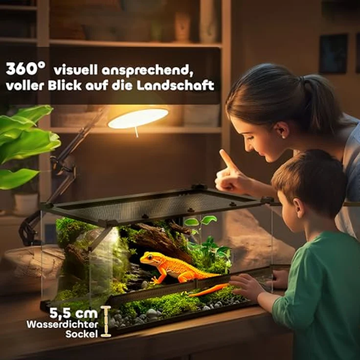 PawHut Terrarium mit Frontbelüftung, ausbruchsicherem Drehverschluss, 360°-Rundumsicht, schwarz, 50L x 30B x 25H cm – Bild 5