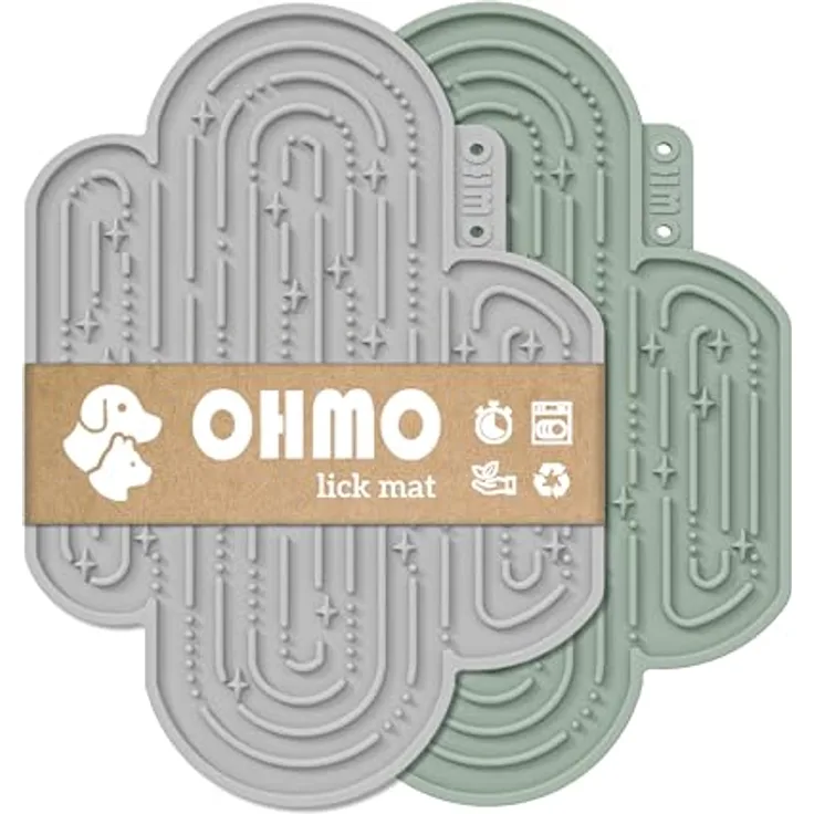 OHMO Schleckmatte für Hunde und Katzen, 2er Set im Kaktusdesign, Lebensmittelqualität Silikon in Hellgrün & Asche für Angstlinderung und langsames Füttern