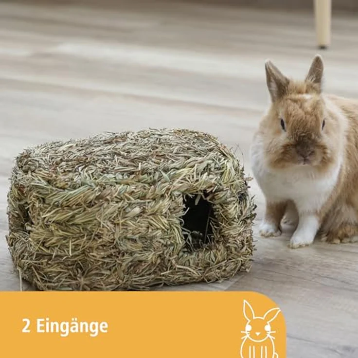 Kerbl Nagerhaus Grashaus, Unterschlupf und Spielplatz aus 100% getrocknetem Gras, 2 Eingänge, 28 cm x 18 cm x 15 cm, Modell 84053 – Bild 3