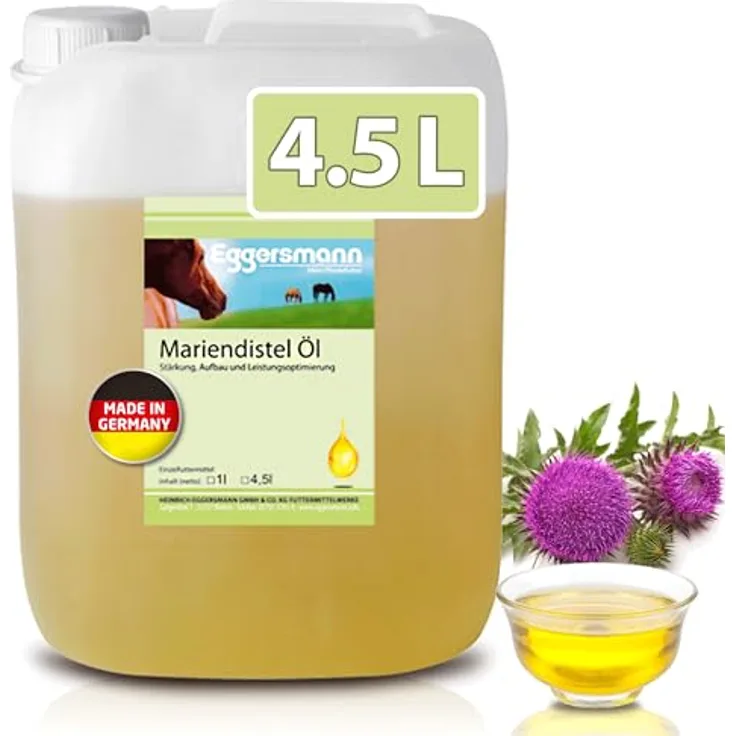 Eggersmann Mein Pferdefutter Mariendistel-Öl 4,5 l - Kaltgepresstes Mariendistelöl für Pferde, unterstützt Fellwechsel & Immunsystem, Einzelfuttermittel mit Vitaminen & Mineralstoffen