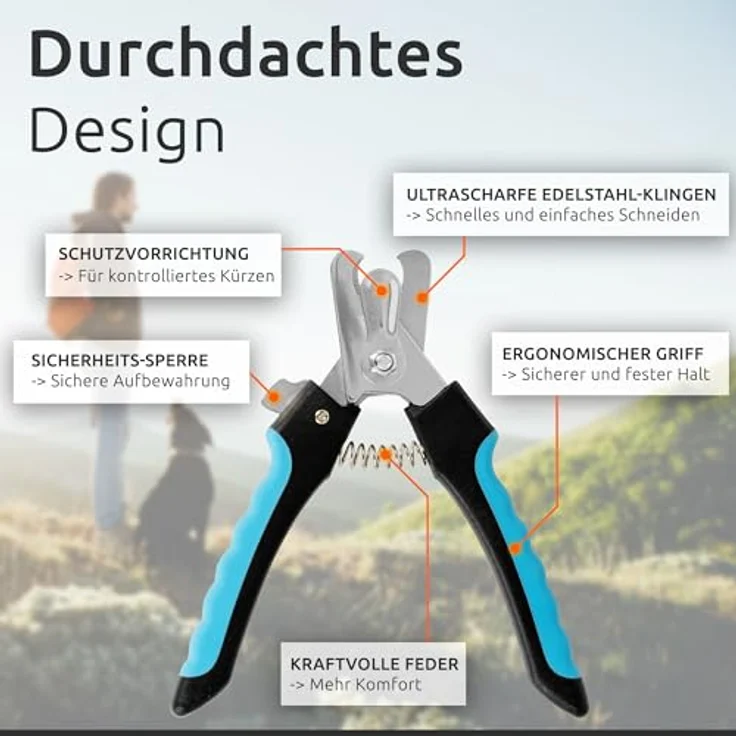 ECENCE Profi Krallenschere für Hunde & Katzen, Edelstahl-Klinge, ergonomische Griffe, integrierter Sicherheitsschutz – Bild 3