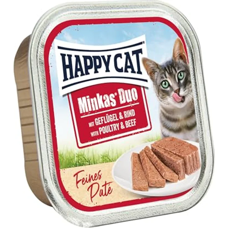 Happy Cat Minkas Duo, Katzen-Nassfutter mit Geflügel und Rind, 16 x 100 g Paté – Bild 1
