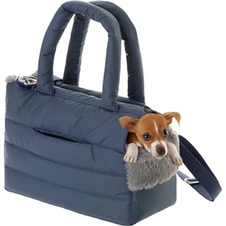 PillowPrim Hundetasche, Welpentasche - Tragetasche für kleine und mittlere Hunde bis 8 kg, dunkelblau, mit Karabiner, verstellbarem Schultergurt und ergonomischen Griffen