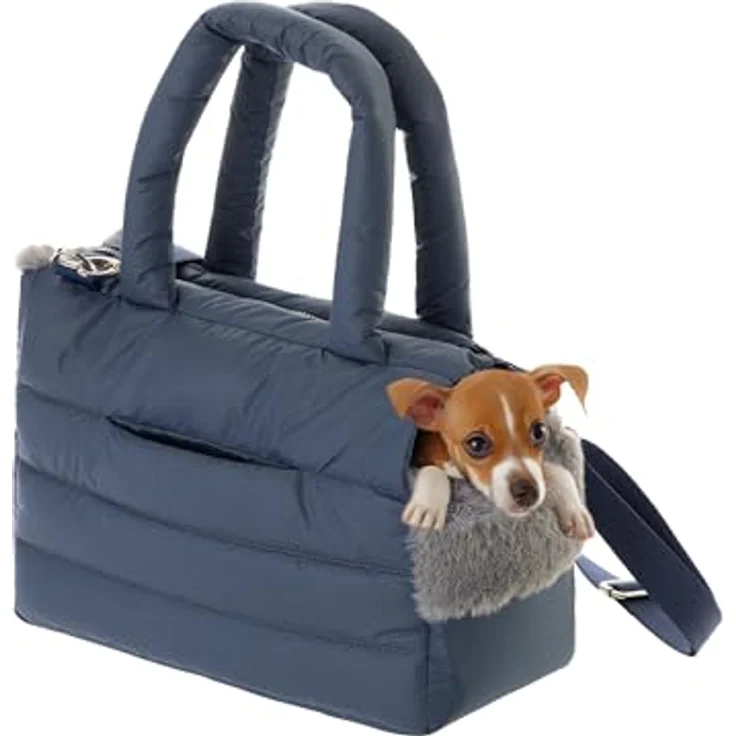 PillowPrim Hundetasche, Welpentasche - Tragetasche für kleine und mittlere Hunde bis 8 kg, dunkelblau, mit Karabiner, verstellbarem Schultergurt und ergonomischen Griffen – Bild 1