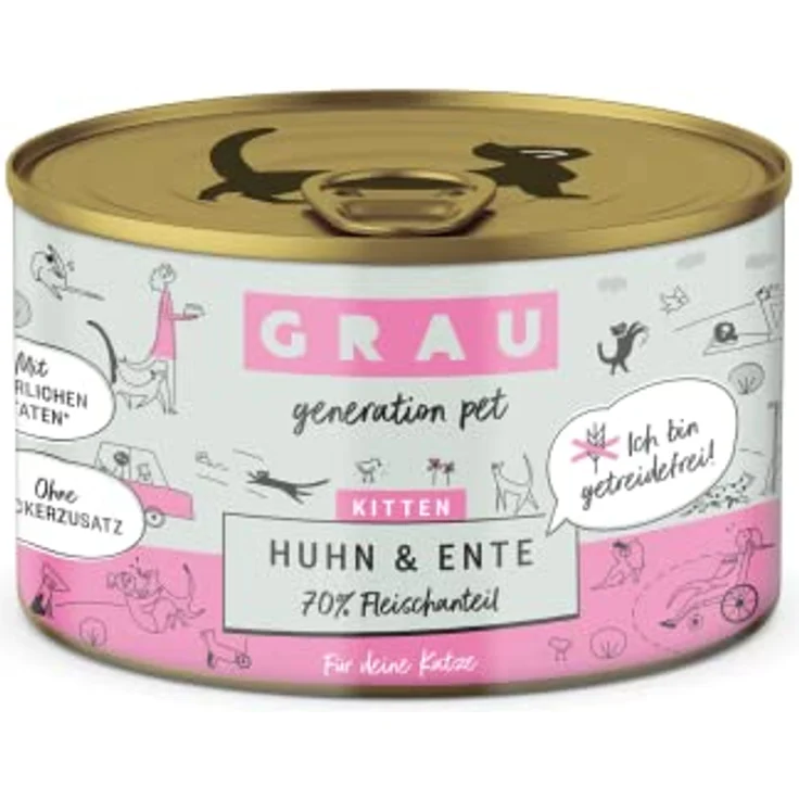 GRAU Nassfutter für Katzen - Kitten - Huhn & Ente, getreidefrei, 6er Pack (6 x 200 g) – Bild 1