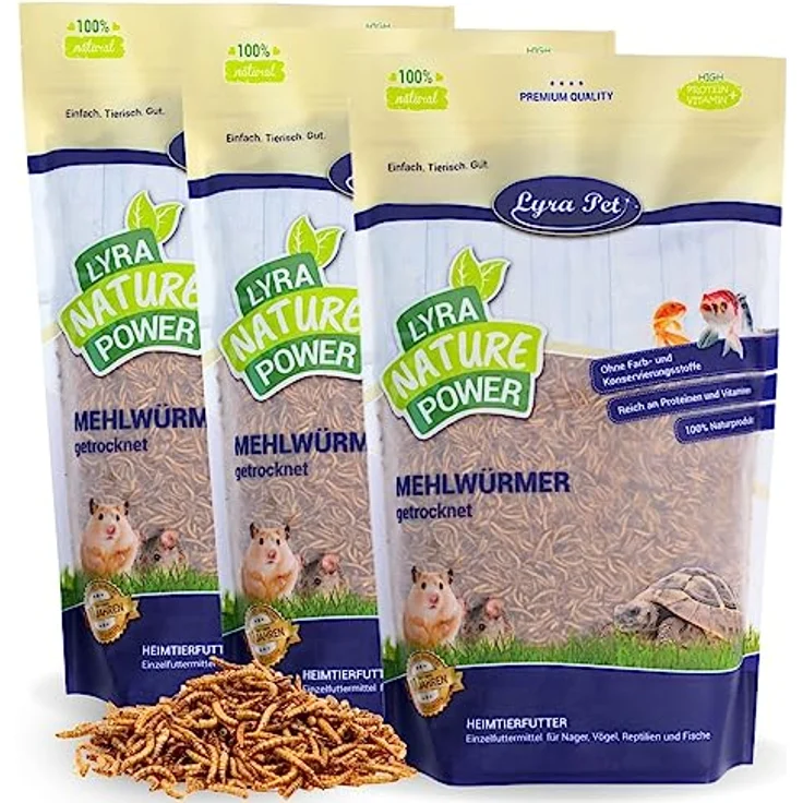 Lyra Pet® Mehlwürmer getrocknet, 3 x 5 kg, proteinreiches Vogelfutter für Wildvögel, Nager, Reptilien & Fische, nahrhaft mit Vitaminen & Mineralstoffen – Bild 1