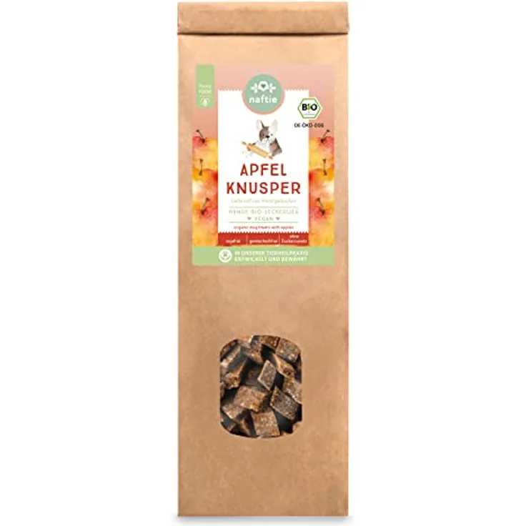naftie Bio Leckerlies Apfel Knusper, vegane Hundekekse mit Dinkelvollkornmehl, handgebacken, ohne Zucker, 150g