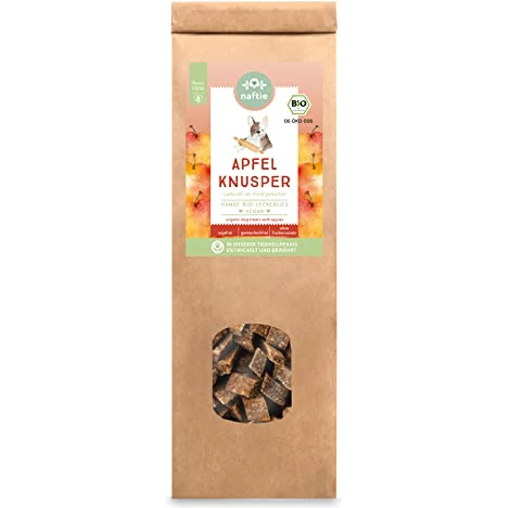 naftie Bio Leckerlies Apfel Knusper, vegane Hundekekse mit Dinkelvollkornmehl, handgebacken, ohne Zucker, 150g – Bild 1