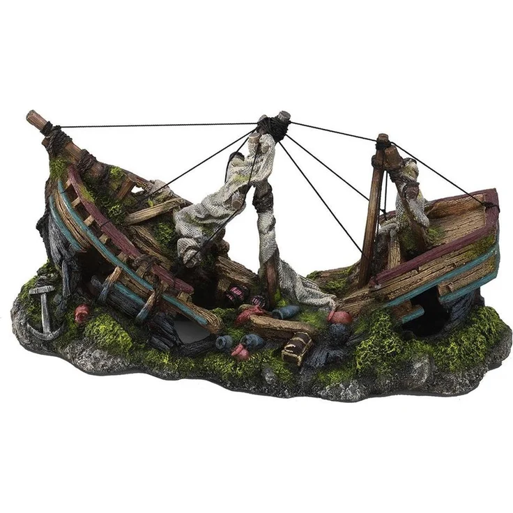 EBI Aqua Della 3 Masted Ship L, Aquarium Dekoration aus hochwertigem Polyesterharz, 20 cm hoch, detailreiche Gestaltung mit drei Masten