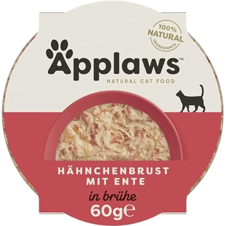 Applaws Katzennassfutter Hühnerbrust mit Ente in Brühe, 100% natürlich, 60g, 10er Pack, proteinreich, für gesunde Haut und Fell – Bild 1