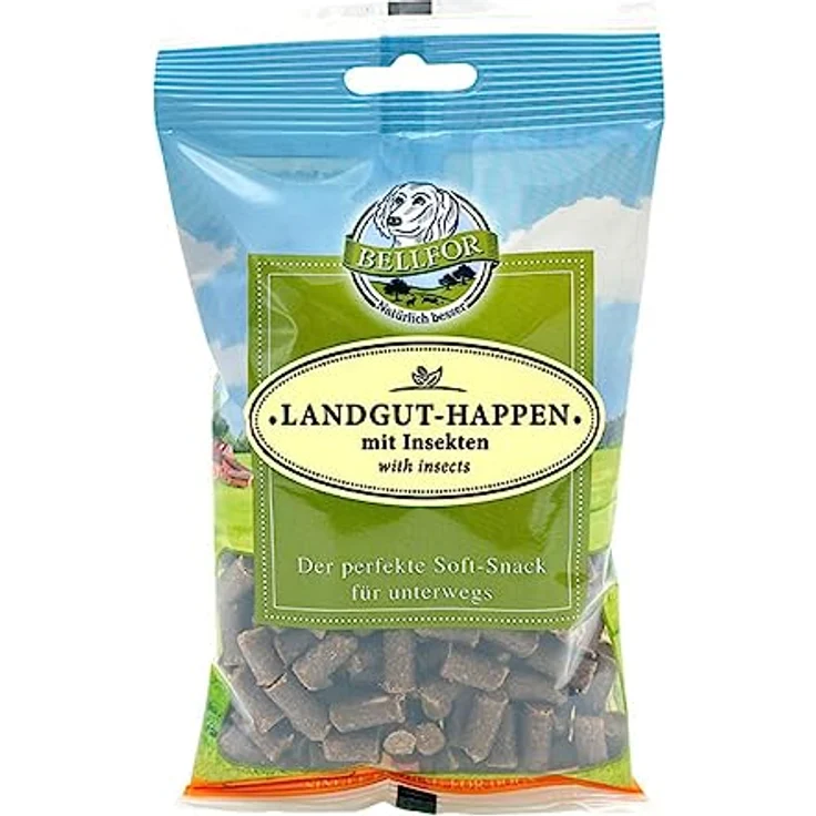 Bellfor Sparset Hundefutter für kleine Hunde, purinbewusste Ernährung mit Insektenprotein, 6×200 g Landgut-Menü, 200 g Landgut-Happen, 80 g Immun Pulver – Bild 5