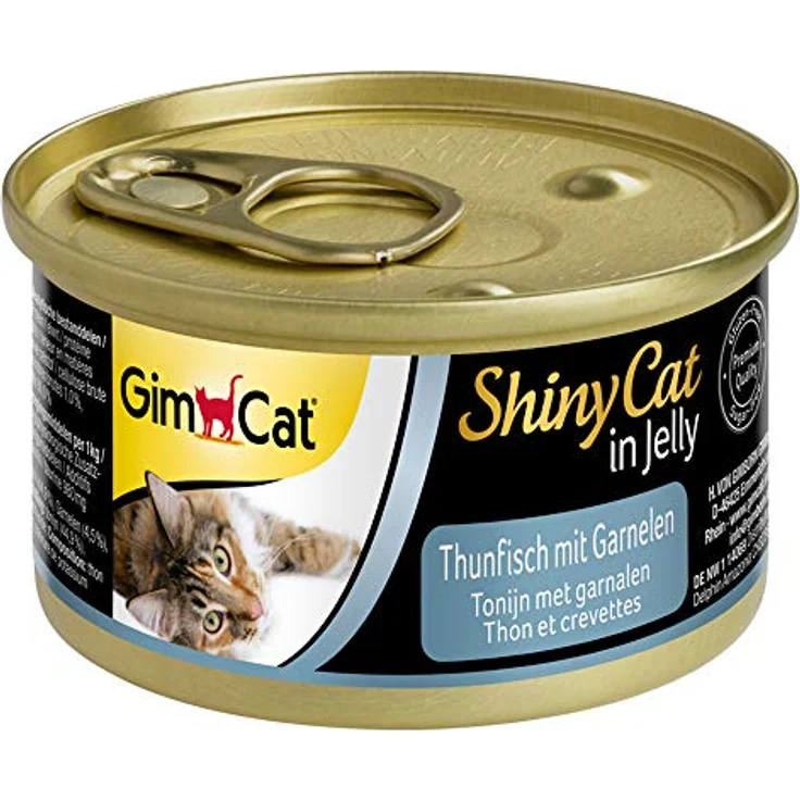 GimCat ShinyCat in Jelly Thunfisch mit Garnelen, Nassfutter für Katzen, glutenfrei, 48 Dosen (48 x 70 g) – Bild 1