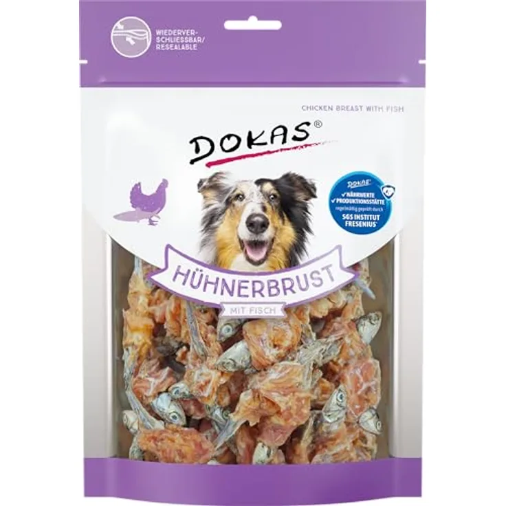 DOKAS Getreidefreier Premium Snack mit Hühnerbrust & Fisch, glutenfrei, 220 g (1er Pack)