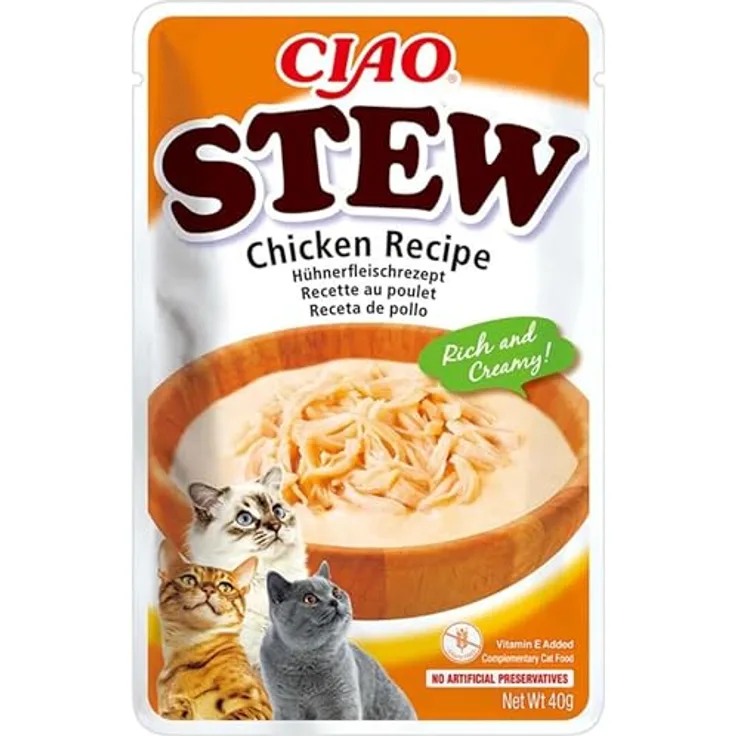INABA Ciao Stew Katzenfutter, Nassfutter mit 34% Hühnerfleisch, kalorienarm, getreidefrei, zuckerfrei, 40 g (1er Pack)