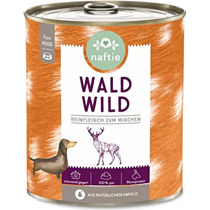naftie Premium Hundefutter 100% Wald Wild, Reinfleisch Nassfutter für Hunde, glutenfrei & getreidefrei, 800g Dose – Bild 1