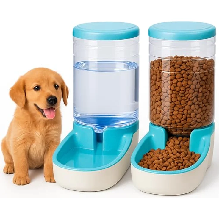 Edipets Automatischer Futterspender für Katzen und Hunde, 2 Einheiten, 3.8L, Futter- und Wasserspender, Blau – Bild 1