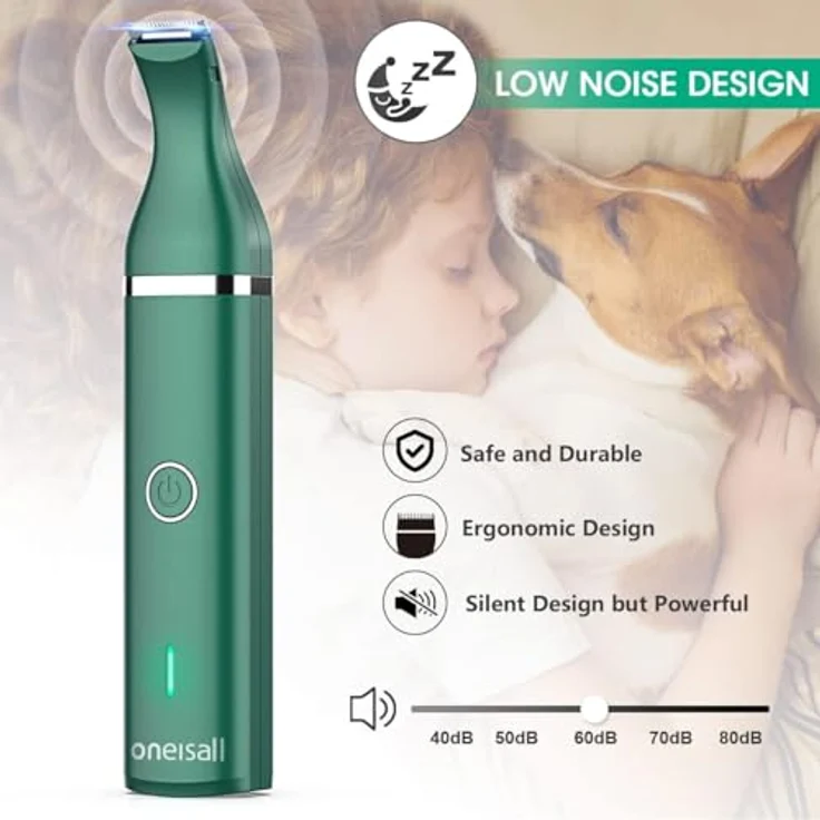oneisall Hundeschermaschine Pfotentrimmer, Leise und schnurlos, Grün, für Pfoten, Ohren, Augen und Gesicht – Bild 2