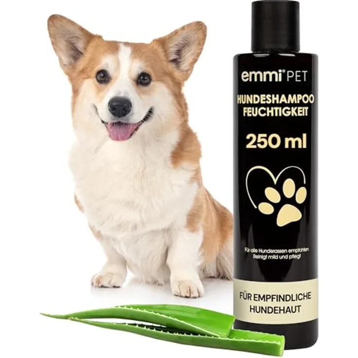 Emmi-pet Hundeshampoo 2in1 Feuchtigkeit Natur 250 ml – pH-neutral, mit Aloe Vera & Kräuterextrakten, pflanzliche Formel für sensible Hunde & Welpen, sanfte Reinigung & Fellpflege