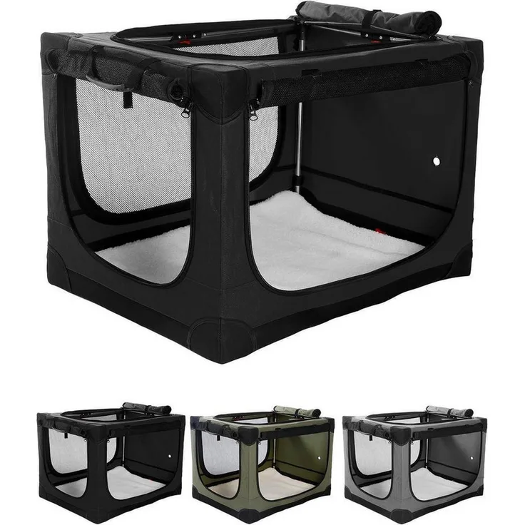 LuxusKollektion faltbare Hunde-Transportbox, verstellbar mit Netzfenstern, 90*64*64 cm, schwarz, ideal für Reisen und Outdoor
