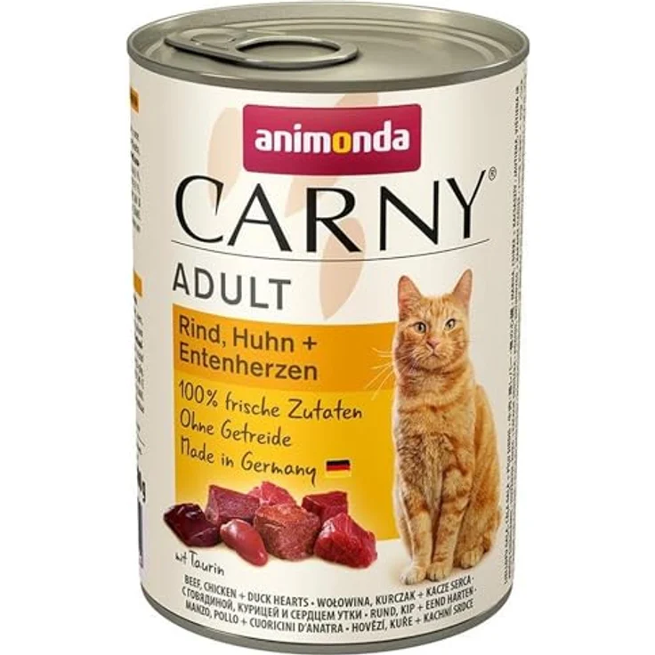 animonda Carny Adult Rind, Huhn und Entenherz, Katzen-Nassfutter, 6x400g, proteinreich und zuckerfrei – Bild 2