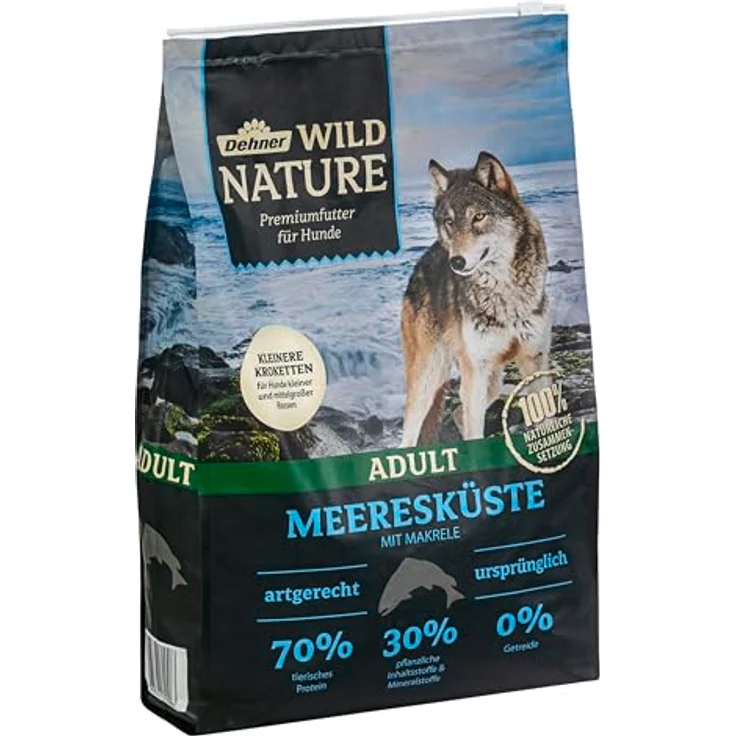 Dehner Wild Nature Hundefutter Meeresküste, getreidefreies Trockenfutter für ausgewachsene Hunde, Kroketten mit Makrele, 4 kg – Bild 1