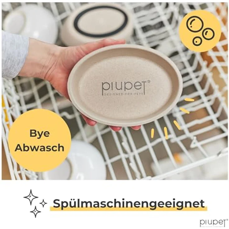 PiuPet® Katzen Napf 2er Set, rutschfeste Futternäpfe spülmaschinengeeignet, flach und breit, 230ml, Beige/Grey – Bild 4
