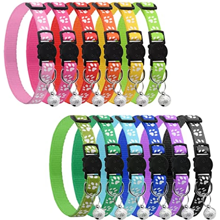onebarleycorn Katzenhalsband, Sicherheitsverschluss mit Glöckchen, reflektierend und verstellbar, 12 Stück – Bild 1