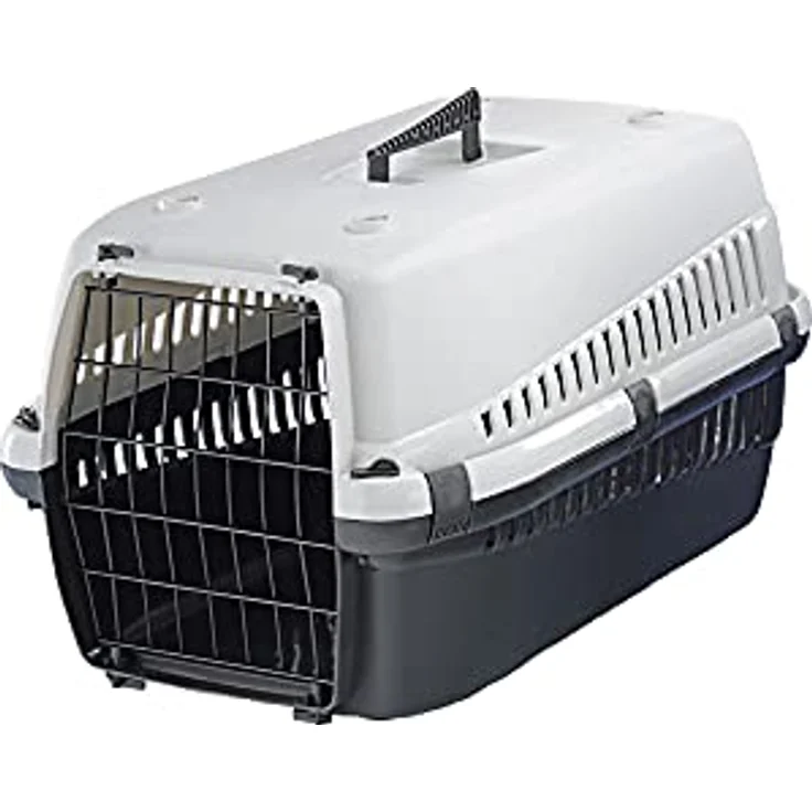 Nobby Transportbox grau L x B x H: 54 x 38 x 33 cm, stabile Kunststoffbox für kleine Hunde und Katzen mit abnehmbarem Deckel und schwarzem Metallgitter – Bild 2