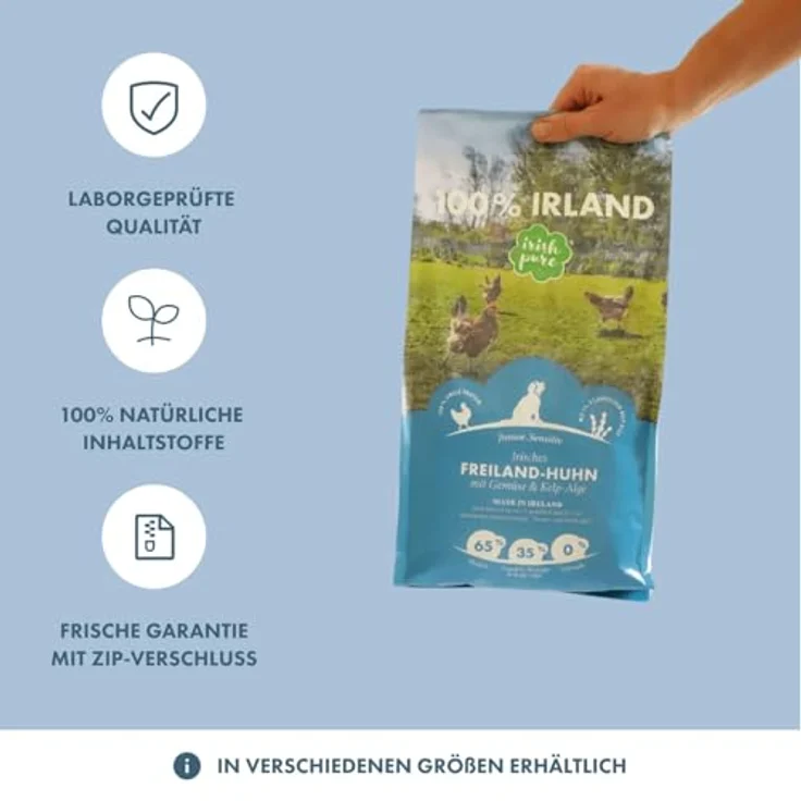 Irish Pure Welpenfutter Trockenfutter | 12kg | Freiland-Huhn, Kelp-Alge & Gemüse | Hoher Fleischanteil | Getreidefrei | Sensitiv | Für alle Rassen – Bild 4