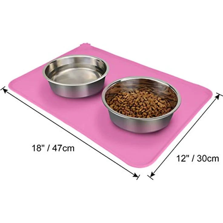 Joytale Silikon-Futtermatte, rutschfest und wasserdicht mit erhöhtem Rand für Hunde und Katzen, 47 x 30 cm, Rosa – Bild 2
