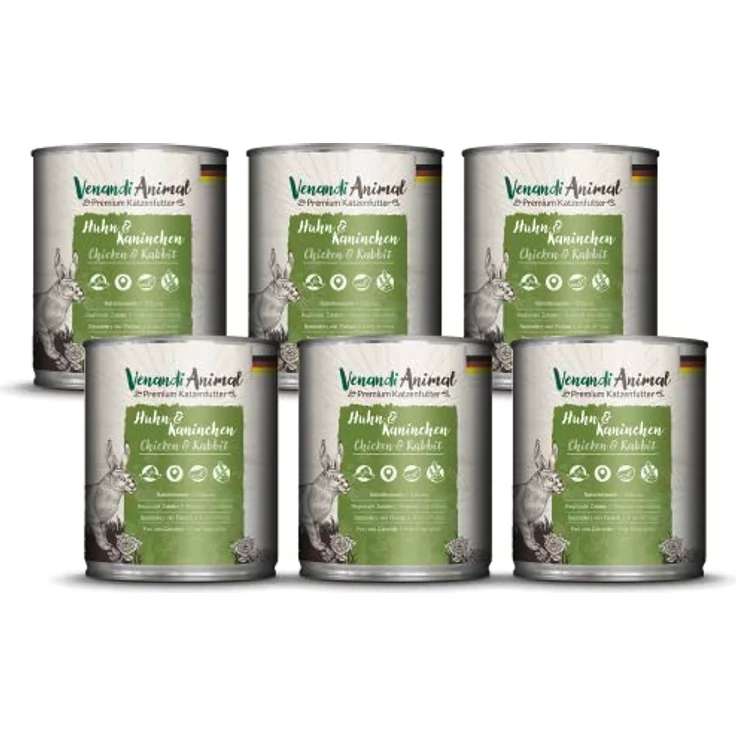 Venandi Premium Nassfutter für Katzen - Huhn & Kaninchen, getreidefrei, 6 x 800g (6er Pack), hohe Fleischanteil – Bild 1