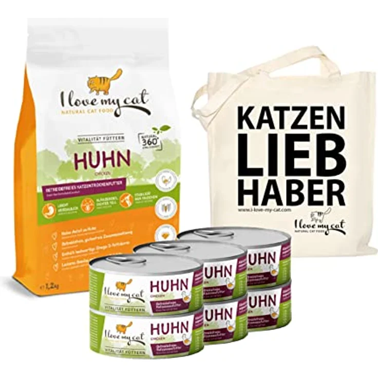 I love my cat NATURAL CAT FOOD I Love My Cat Set Hypoallergenes Getreidefreies Trockenfutter 1,2 kg & Nassfutter mit Huhn 6 x 100 g, ohne künstliche Inhaltsstoffe, hohe Verdaulichkeit – Bild 1