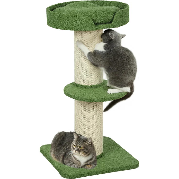 MH Handel GmbH Katzenbaum 91cm, Spielbaum mit Katzenbett und Plattform, Wolle Grün, mit Sisal überzogenen Kratzbäumen