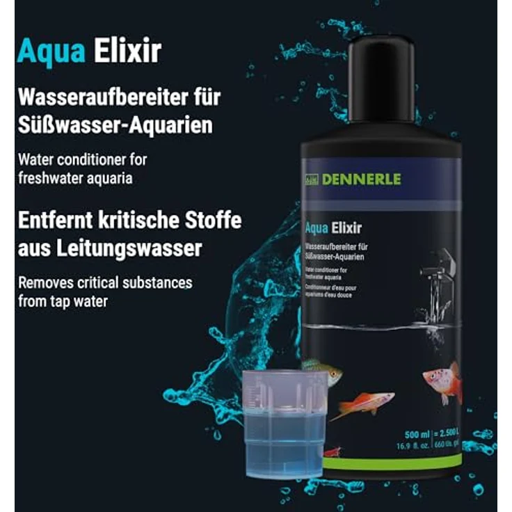 Dennerle Aqua Elixir 500 ml, Wasseraufbereiter für Süßwasser Aquarien - neutralisiert Chlor, bindet Schwermetalle, schützt Fische – Bild 3