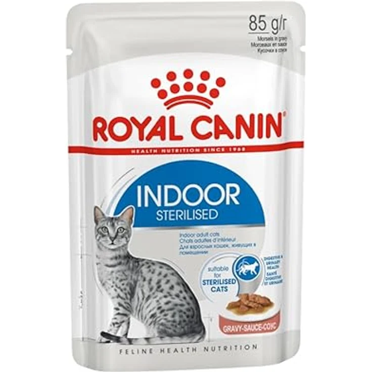 Royal Canin Indoor Sterilised in Soße, Alleinfuttermittel für ausgewachsene Katzen, 12 x 85 g, unterstützt Harnwegsfunktion und gesunde Ernährung – Bild 3