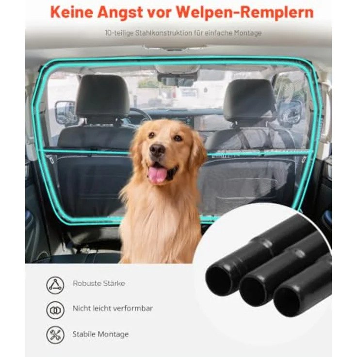VEVOR Hunde Autobarriere 1415 mm, Trennwand mit Netzgewebe zur Montage an Vordersitzen, universelles Hundegitter für SUVs und Lkw, schwarz – Bild 5