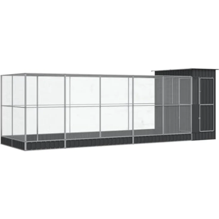 vidaXL Voliere mit Erweiterung, Silbern 623x203x216 cm, stabile Stahlkonstruktion, Wellensittichkäfig mit Verschließbarer Tür, großer Vogelkäfig für Papageien und Kleintiere – Bild 1