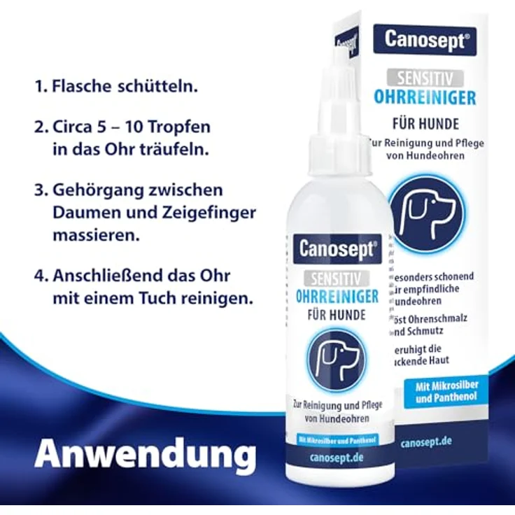 Canosept Sensitiv Ohrenreiniger Hund 75ml - Schonender Ohrreiniger mit Mikrosilber, Panthenol & Hamamelis-Extrakt für empfindliche Hundeohren – Bild 3