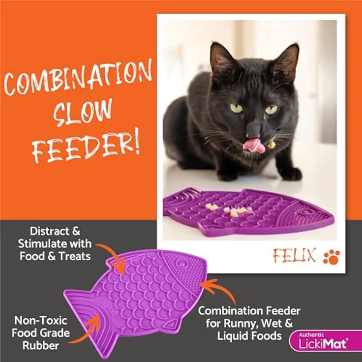 LickiMat Antischlingnapf Felix - Schleckmatte aus Naturgummi für Katzen - lila, mikrowellengeignet – Bild 6