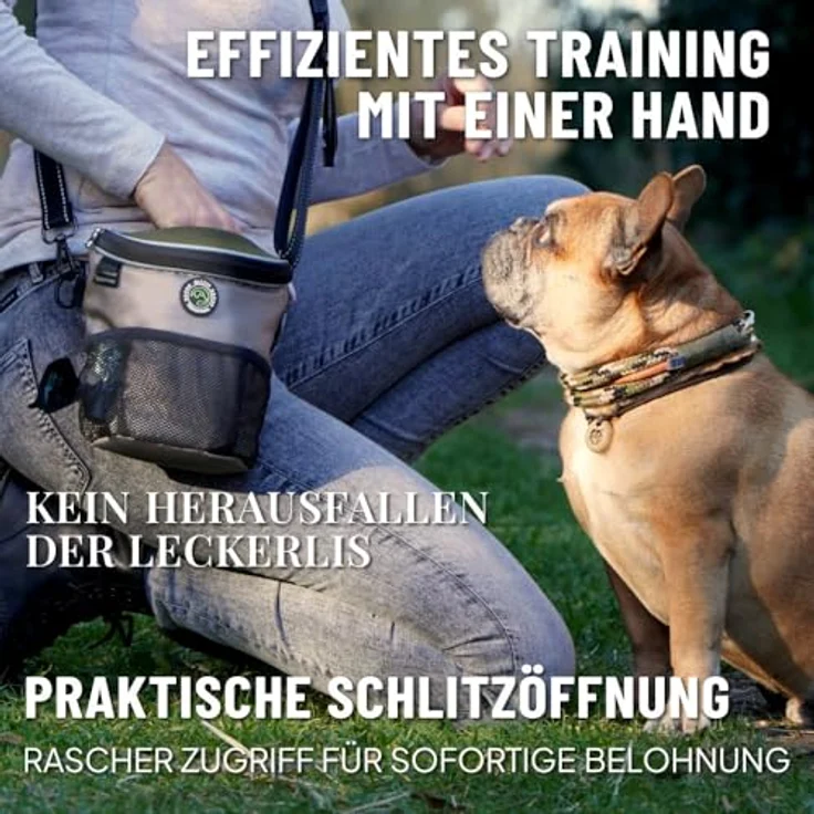 GIZZY® DAS ORIGINAL | Leckerlitasche für Hunde mit praktischer Einhand-Öffnung und Regenhaube | Hochwertiger, wasserabweisender Futterbeutel für Training & Welpenerziehung | Beige – Bild 2