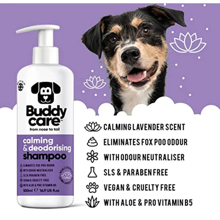 Buddycare Beruhigendes & desodorierendes Hundeshampoo, Lavendelduft mit Aloe Vera und Pro-Vitamin B5, 500ml – Bild 2