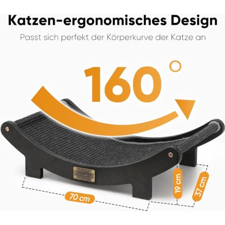 FUKUMARU 3-in-1 Sisal Kratzbrett Holz, 70 cm mit Massivholzgestell und ergonomischer Hängematte für Katzen, Schwarz – Bild 5