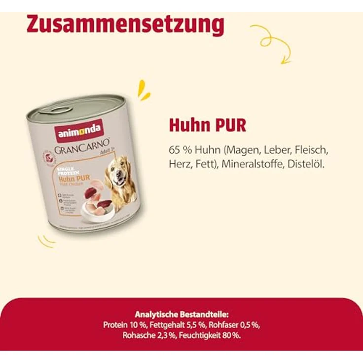 animonda GranCarno single protein Huhn pur, Hunde-Nassfutter 24x800g, ausgewogene Ernährung für ausgewachsene Hunde, made in Germany – Bild 6