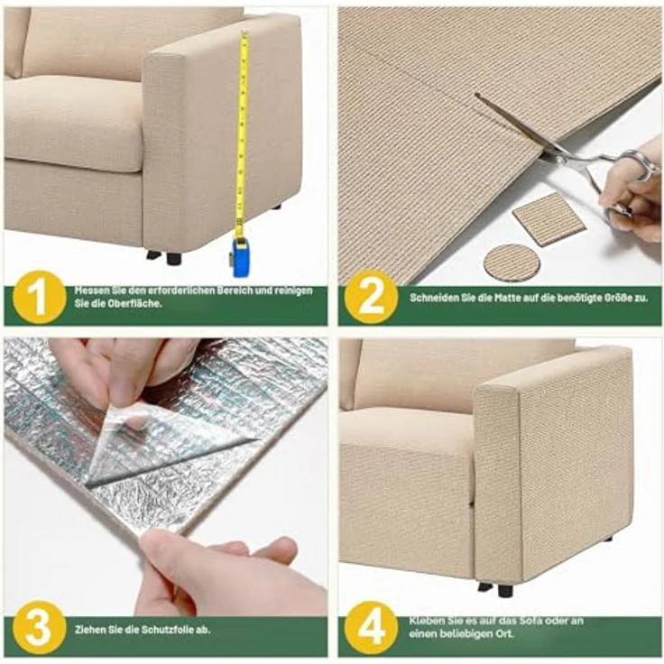 Gimars Selbstklebend Kratzmatte 200 × 40, mit Zusatz-Klebeband, DIY Kratzschutz Sofa Katze, Kratzbrett Katze, Katzen Kratzmatte, Kratzmatte für Wand & Möbel, Khaki – Bild 7