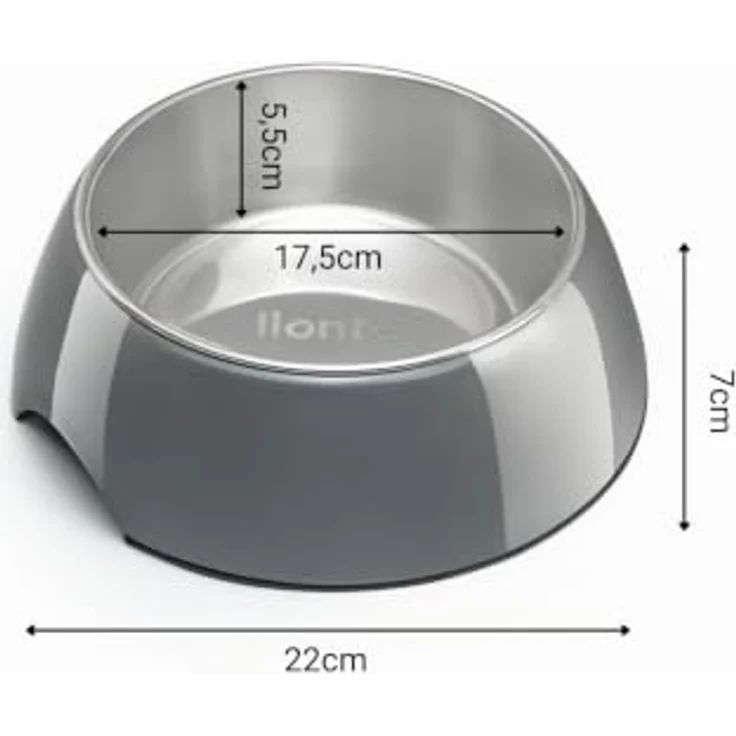 lionto Futternapf aus Melamin, 940 ml herausnehmbarer Edelstahlnapf, Anti-Rutsch Boden, leicht zu reinigen, ergonomisches Design, grau, für Hunde & Katzen – Bild 5