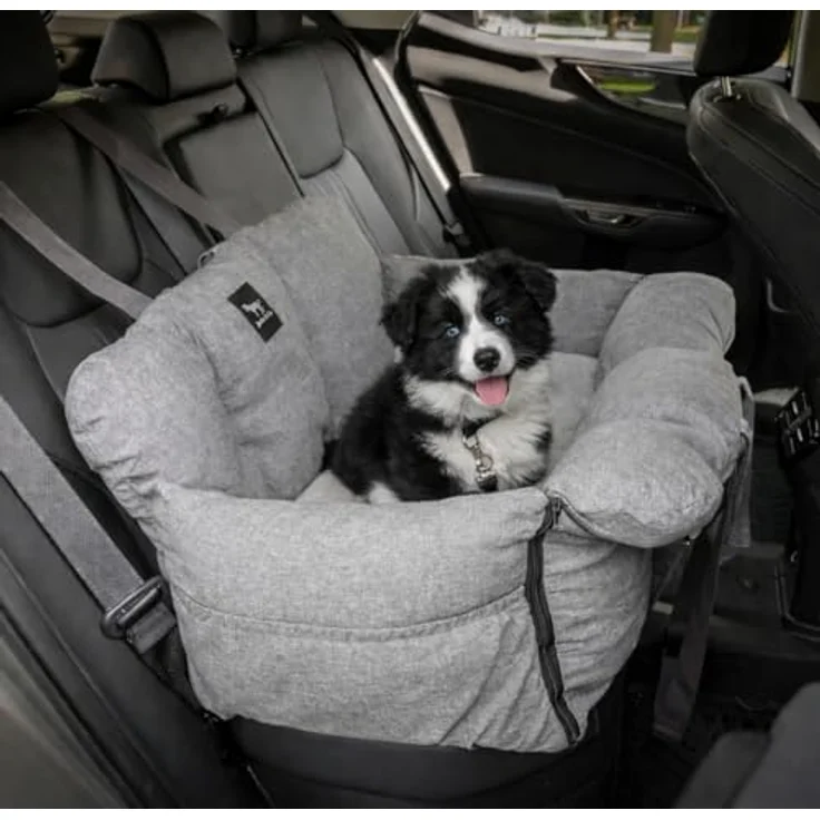 JACKO & CO V2 Premium Hundeautositz - Sitzerhöhung für Haustiere bis 20 kg, grau, mit abnehmbarem Bezug und Clip-On-Leine für mehr Sicherheit – Bild 1