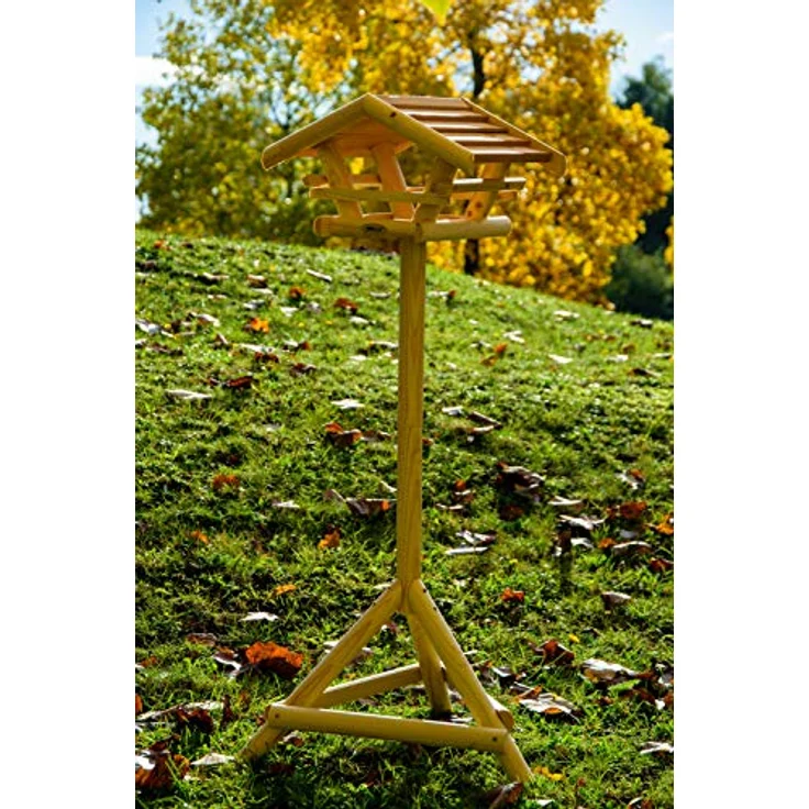 dobar 21053FSC Vogelhaus Berni mit braunem Dach, Vogelfutterhaus mit Ständer, 44 x 44 x 101 cm, Bernstein – Bild 8